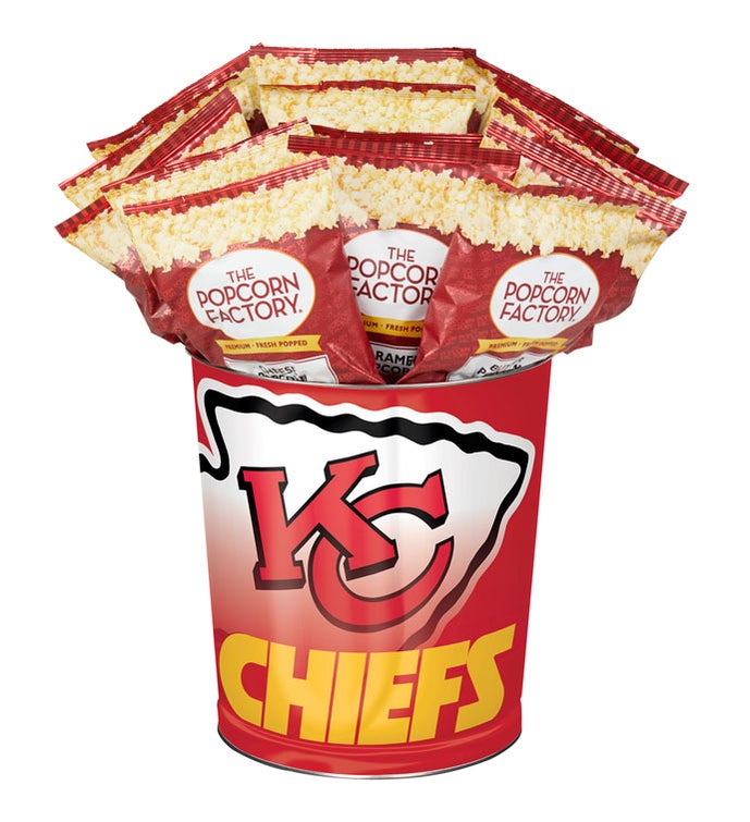 Kansas City Chiefs Popcorn Tin with 15 Bags of Popcorn